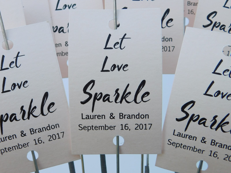 PERSONALISED PALE BLUE WHITE CARD LET LOVE SPARKLE WEDDING SPARKLER TAGS #027 